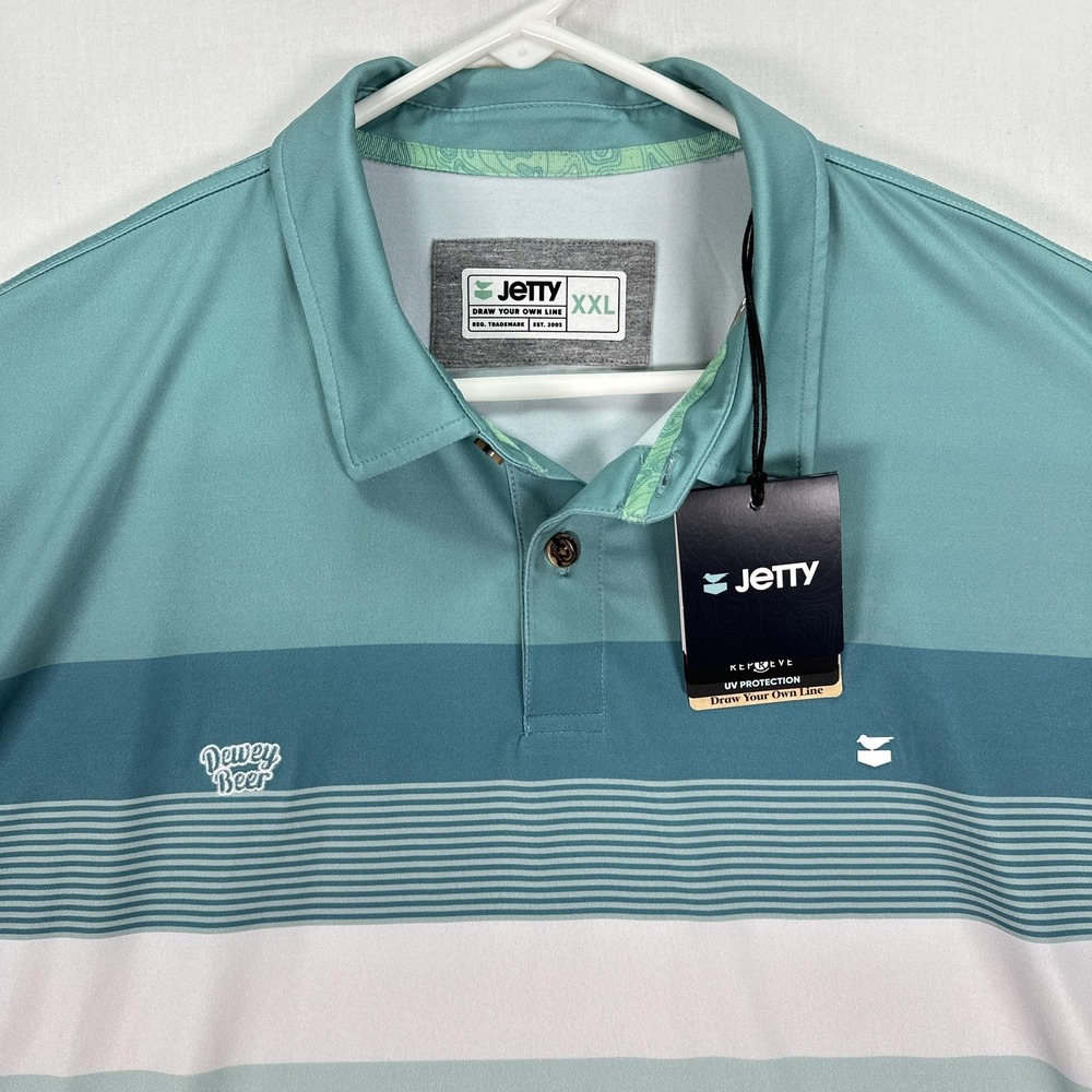 Jetty Bunker Polo Shirt Mens 2XL Striped Dewey Beer Golf Performance Stretch NWT